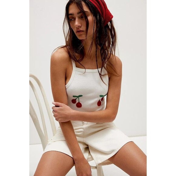 Free People Bali Cherry Bomb Tank Cami Blouse Top Crochet Ribbed M NWT 280421 - Picture 3 of 8